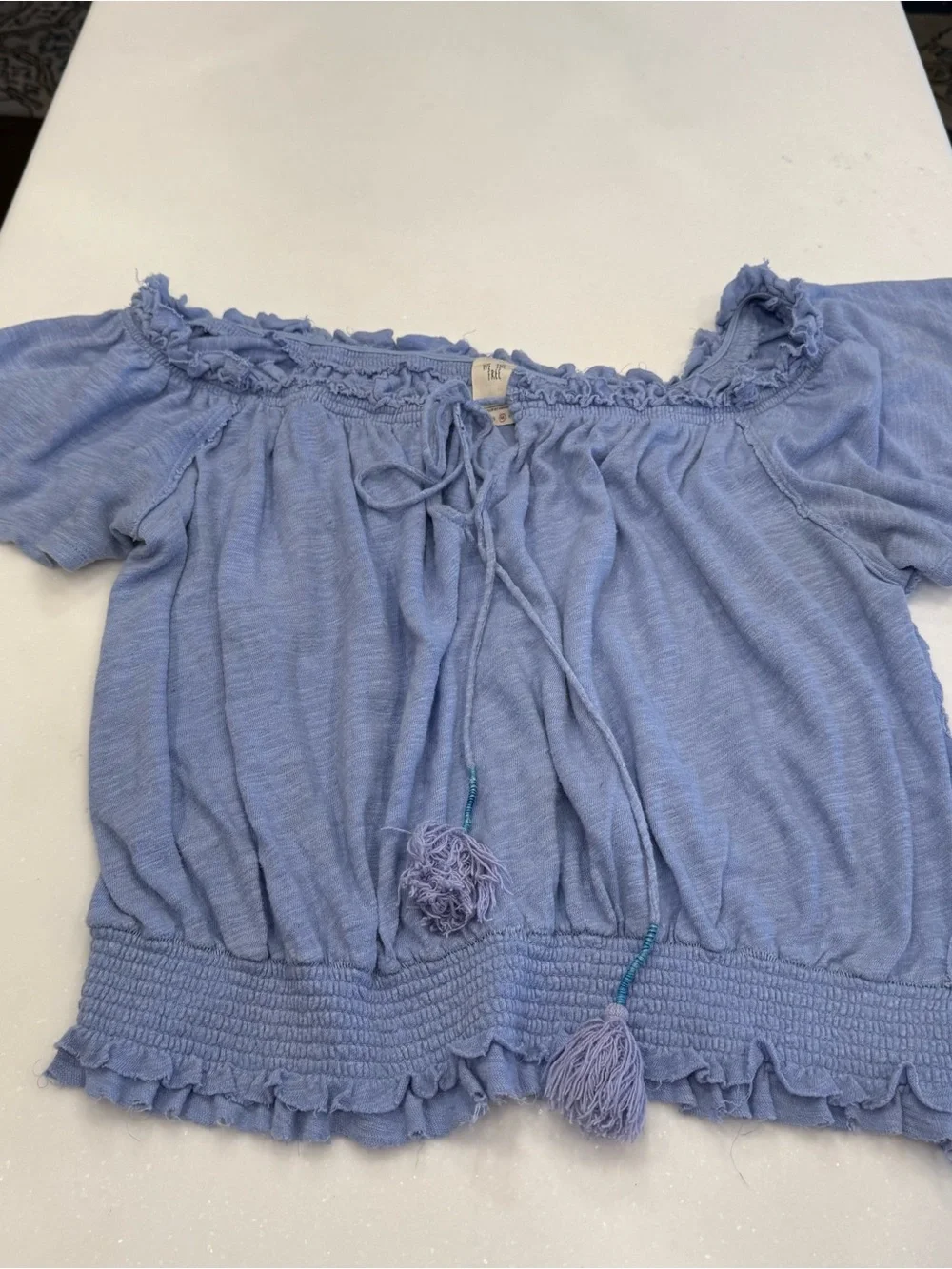 Free People Off The Shoulder Peasant Ruffle Elastic Waist Blouse / TopSize M EUC